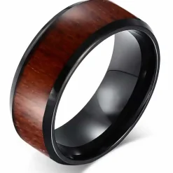 Sort Tungsten ring med træinlay