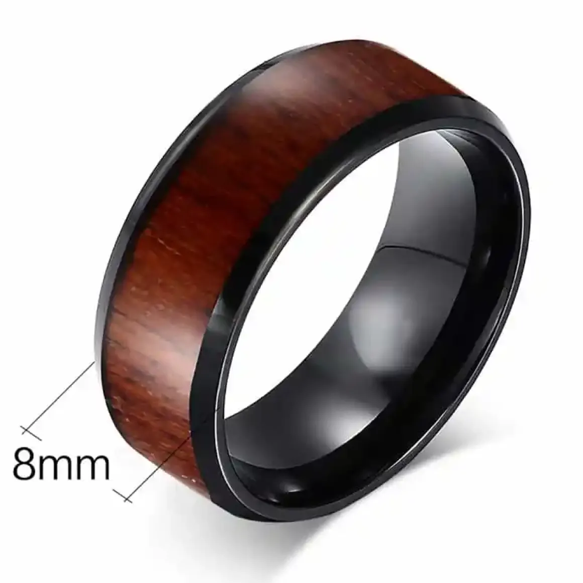 Sort Tungsten ring med træinlay