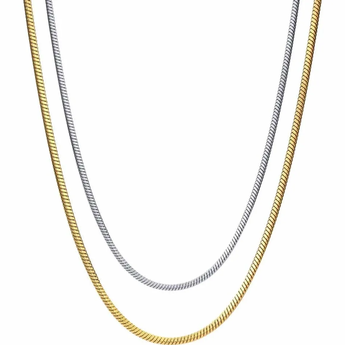 Square kæde i ædelstål / Forgyldt i flere længder.