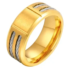 Stålwire designring i forgyldt rustfri stål.