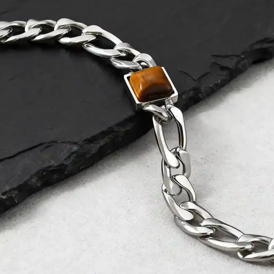 Tiger Eye Chain Bracelet – Herrearmbånd i Rustfrit Stål