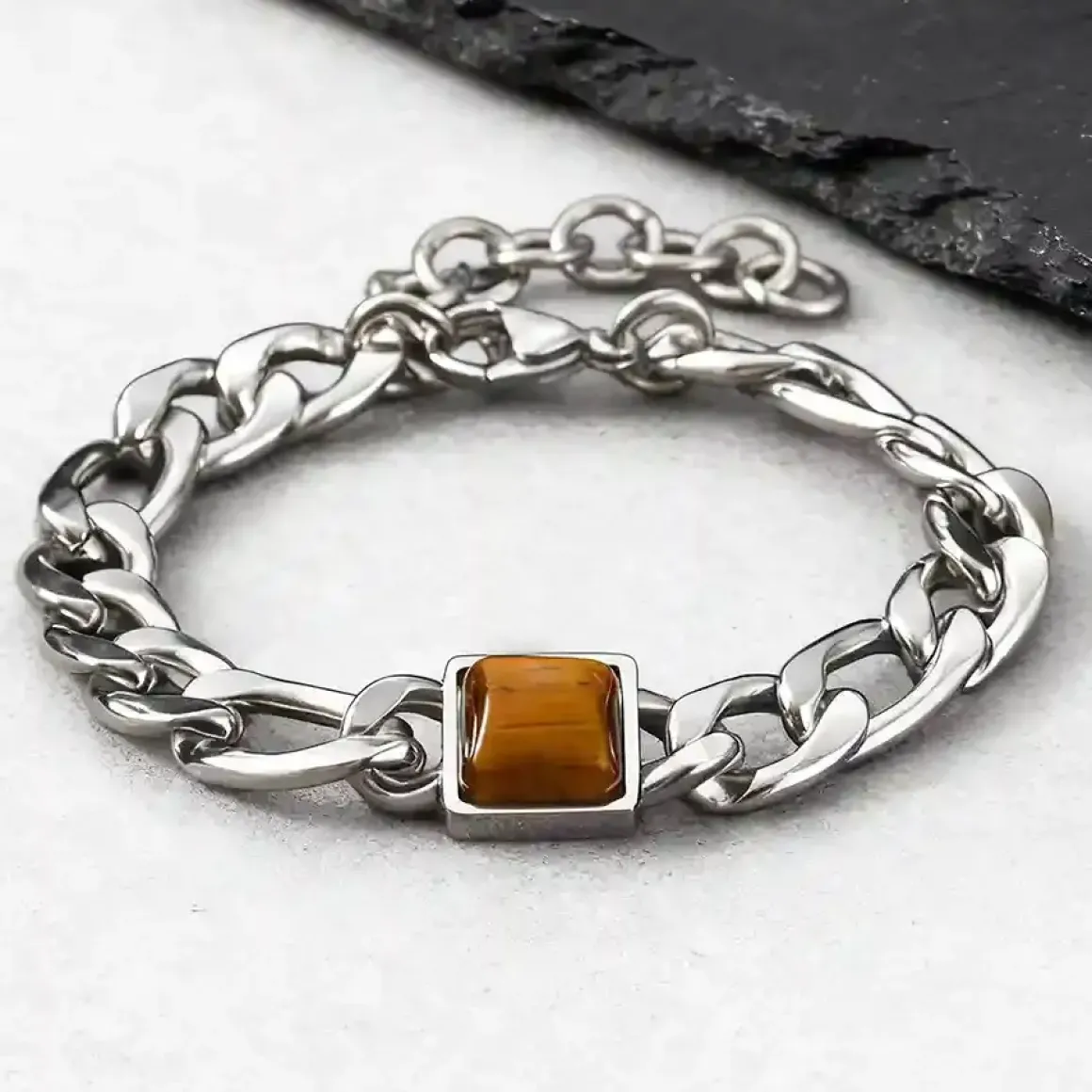 Tiger Eye Chain Bracelet – Herrearmbånd i Rustfrit Stål