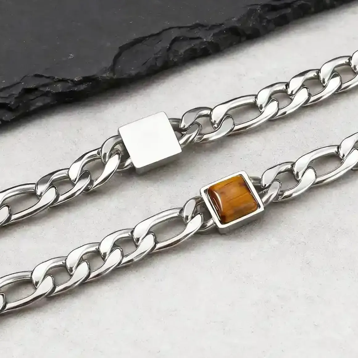 Tiger Eye Chain Bracelet – Herrearmbånd i Rustfrit Stål