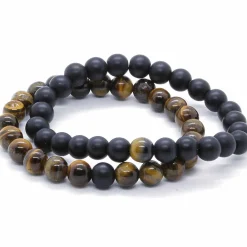 Tigereye og Blackstone perler armbånd 2 stk.