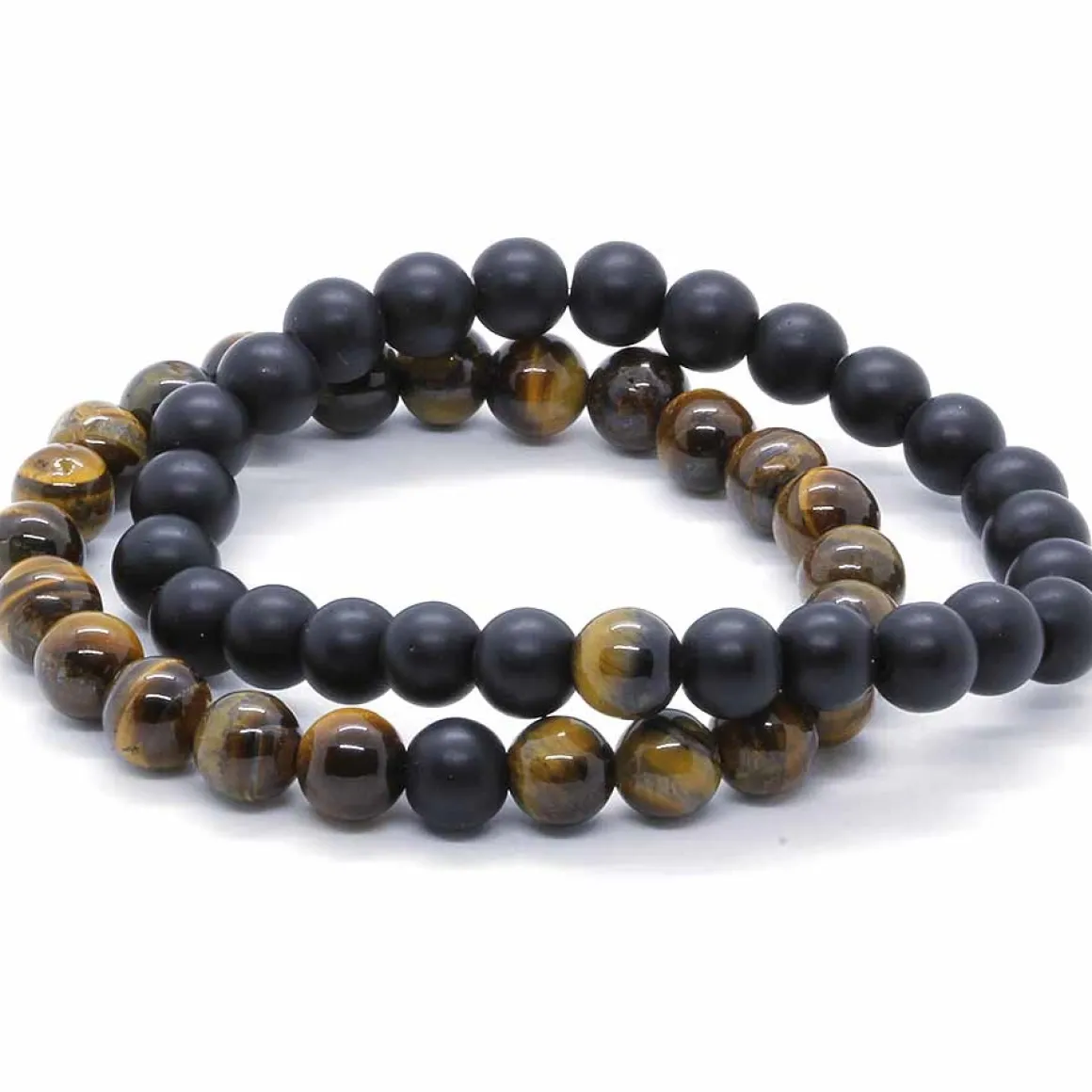 Tigereye og Blackstone perler armbånd 2 stk.