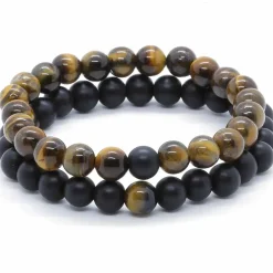 Tigereye og Blackstone perler armbånd 2 stk.