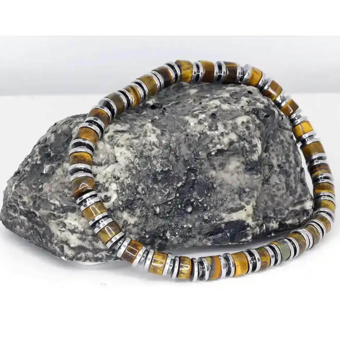 Tigereye og hæmatit armbånd 8mm