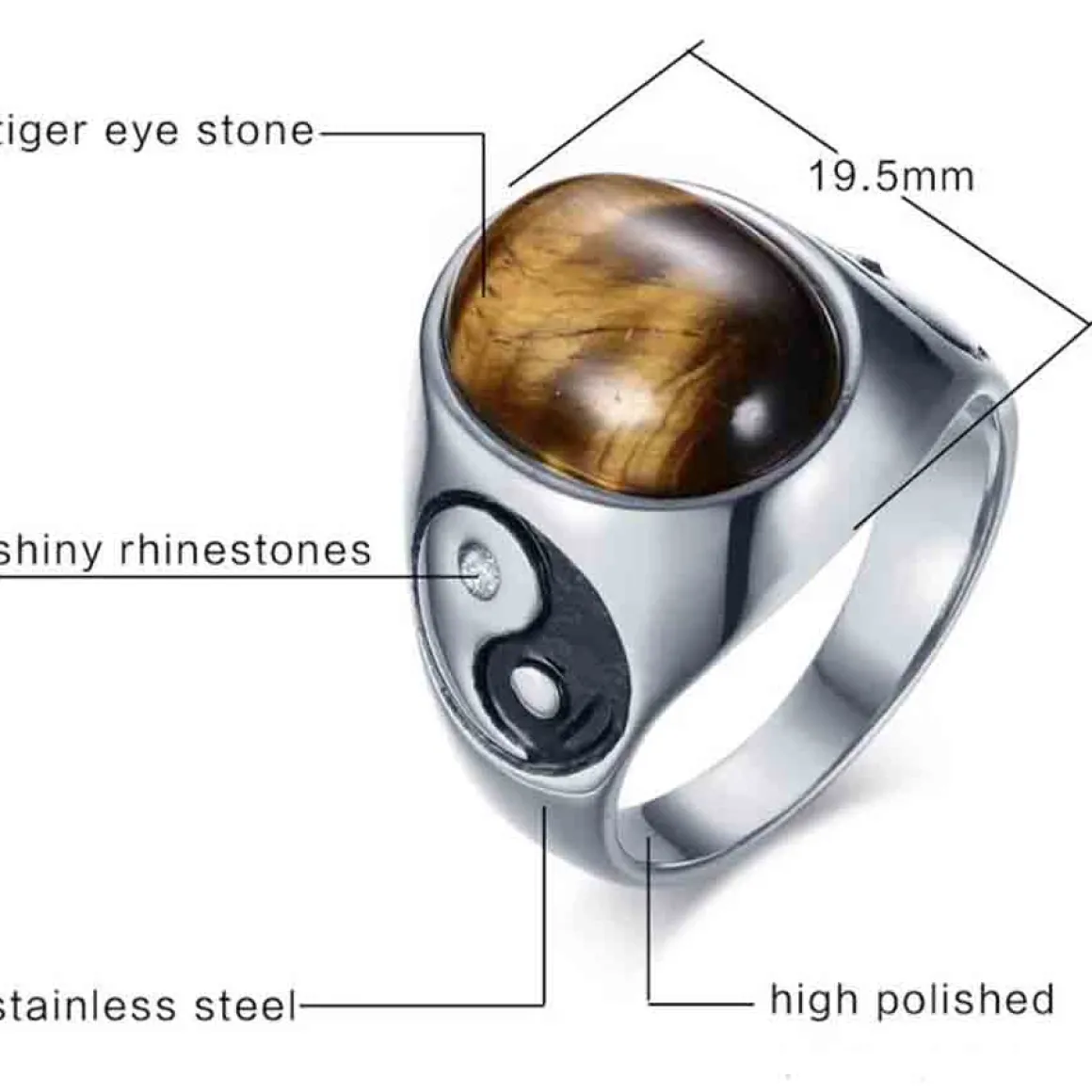 Tigereye Yen & Yang herrering i stål