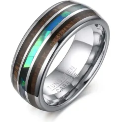 Tungstenring med Hawaiian Koa træ og abalone